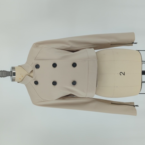 Ann Taylor Colorblock Trench Coat Tan Black XS preppy fall spring classic rain - Picture 3 of 11